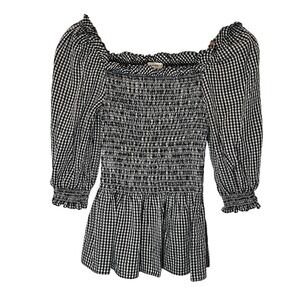 Max Studio Size S Off the Shoulder Black and White Checked Top Stretchy